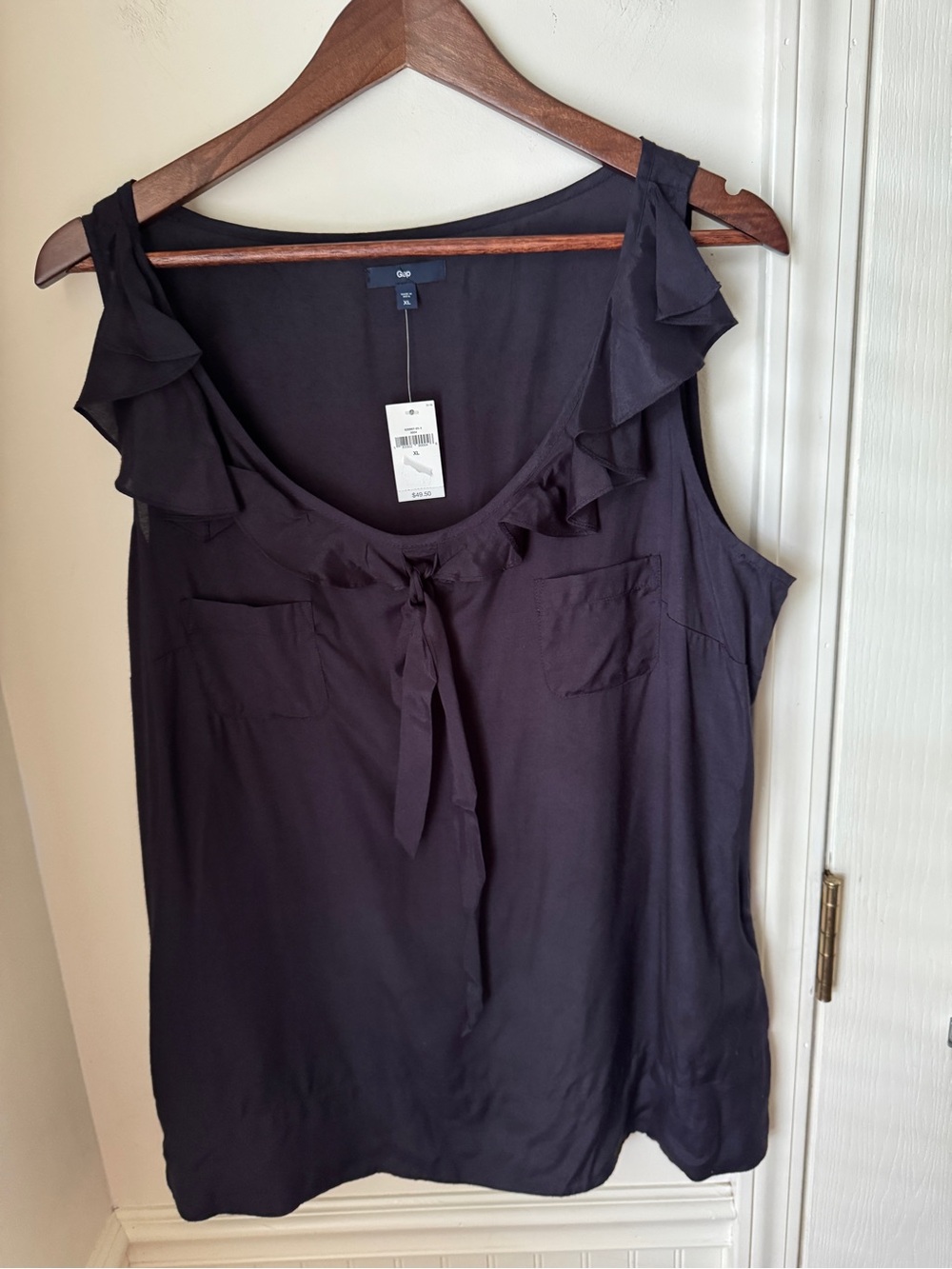 Gap Women's Ruffle‎ Tie Neck Sleeveless Top - Navy Blue Size XL NWT